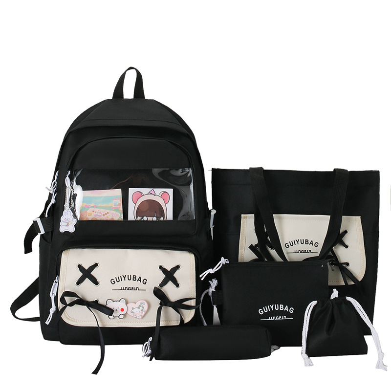 Cross-Border Fashion Book Korean Style Student Japanese Style Fresh Harajuku Backpack Large Capacity Junior High School Student Backpack Four-Piece Set