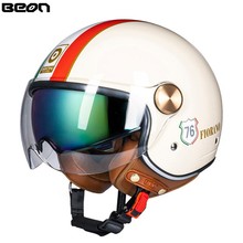 BEON头盔摩托车头盔复古半盔四季通用男女电动车机车双镜片安全帽
