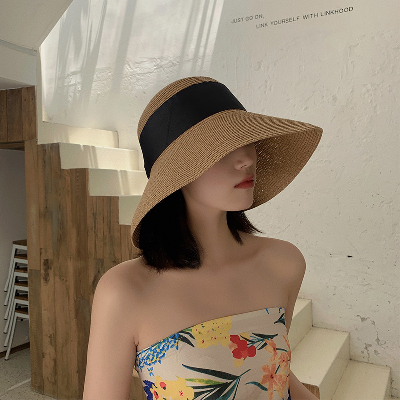Women's Hat Beach Straw Hat Korean Style Fashionable All-Matching Japanese Summer Sun-Proof Fresh Bow Big Brim