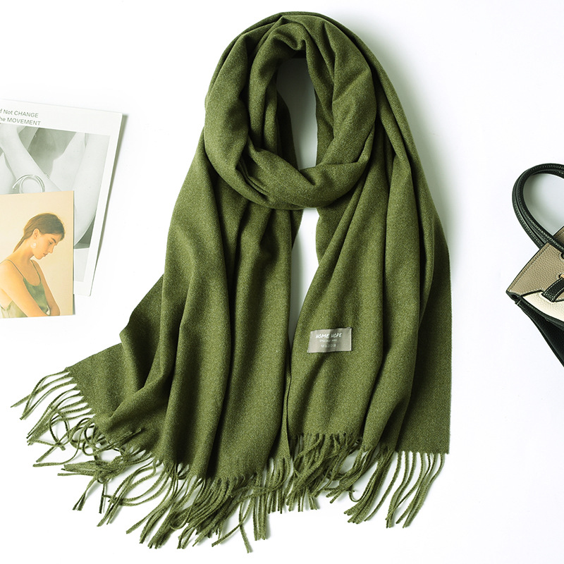 绿色围巾女秋冬300克大尺寸加厚保暖柔软仿羊绒披肩百搭外贸批发