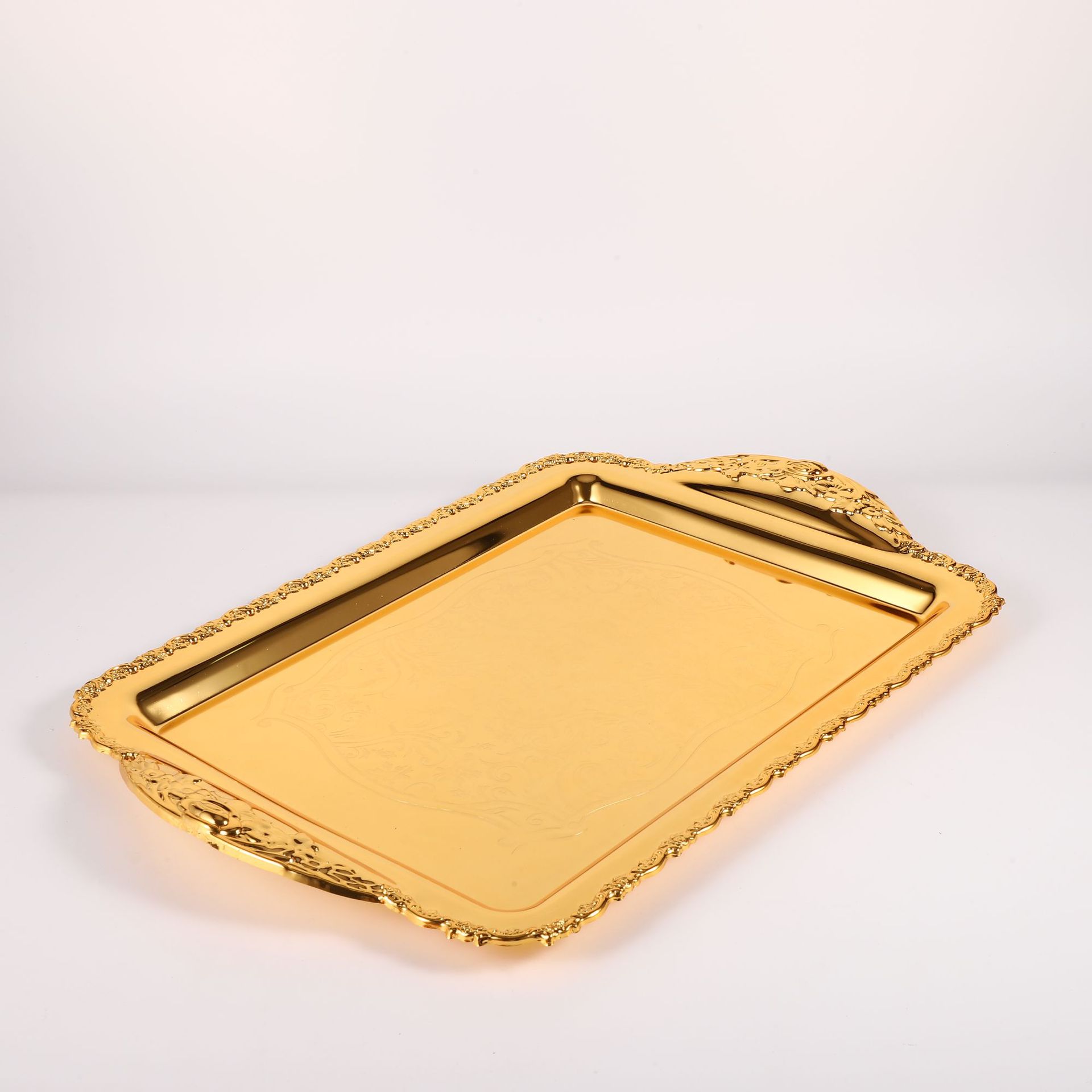 Nordic Style Gold-Plated Silver Rectangular Tray Hardware Gold-Plated Tray Hotel Club Plate Wholesale