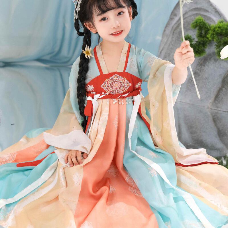 汉服女童夏季薄款唐装襦裙中国风儿童女古装超仙小女孩夏装演出服