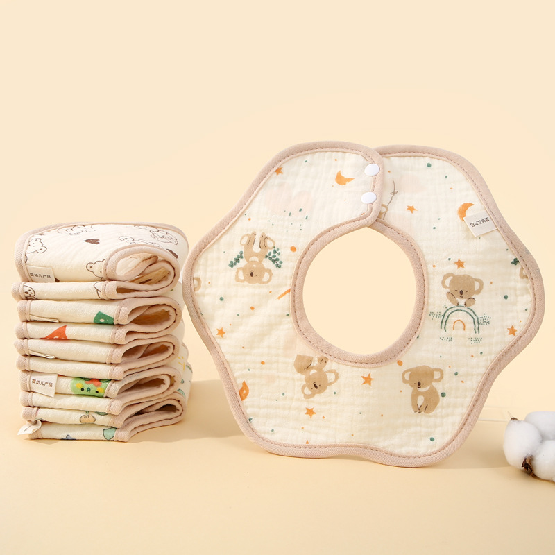 Newborn Saliva Towel Baby Class A Cotton Gauze Bibs Baby Bib 360 Degrees Waterproof Rotation Petal Bib