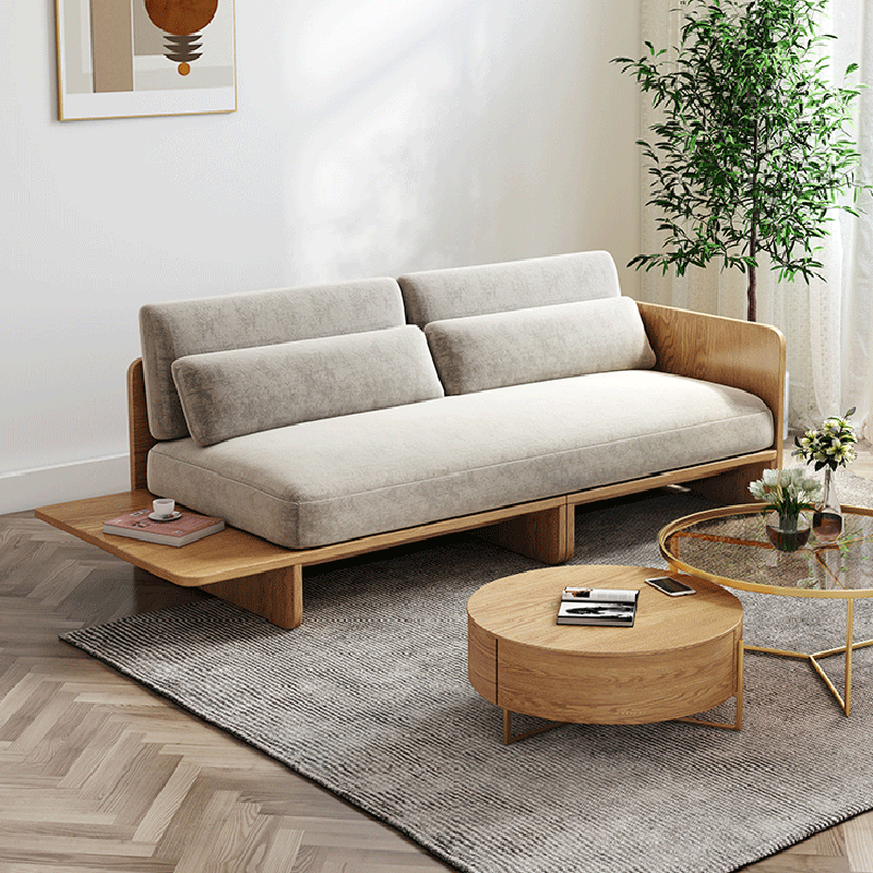 北欧家用客厅布艺沙发日式休闲三人位沙发椅简约实木沙发茶几组合