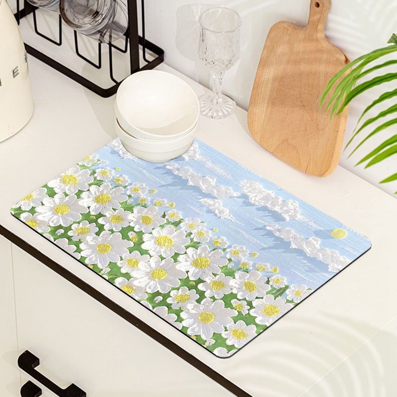 Pastoral Style Kitchen Water Draining Pad Bar Counter Top Heat Insulation Coaster Non-Slip Wear-Resistant Hydrophilic Pad Diatom Ooze Oil Painting Placemat