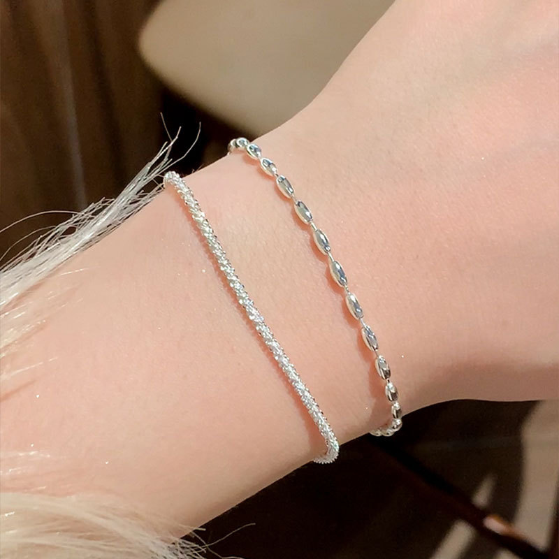 银色米粒满天星手链女生小众精致简约双层叠戴银手镯闺蜜礼物手饰