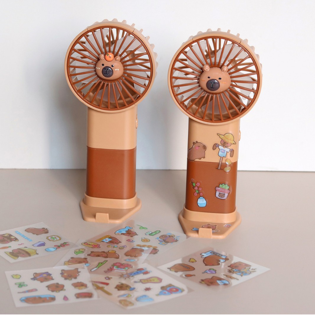 foreign trade export new cartoon diy sticker capabala little fan handheld mini fan with base
