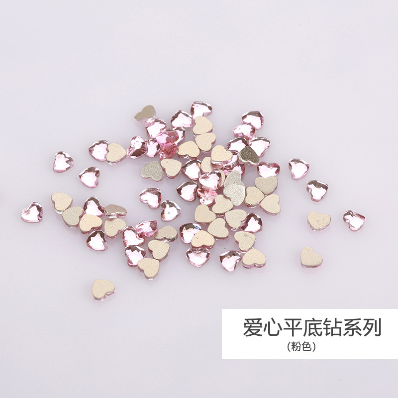 Factory Store Peach Heart Flat Shaped Manicure Jewelry Color Simple Mini Bottoming Drill Glass Nail DIY Stick-on Crystals