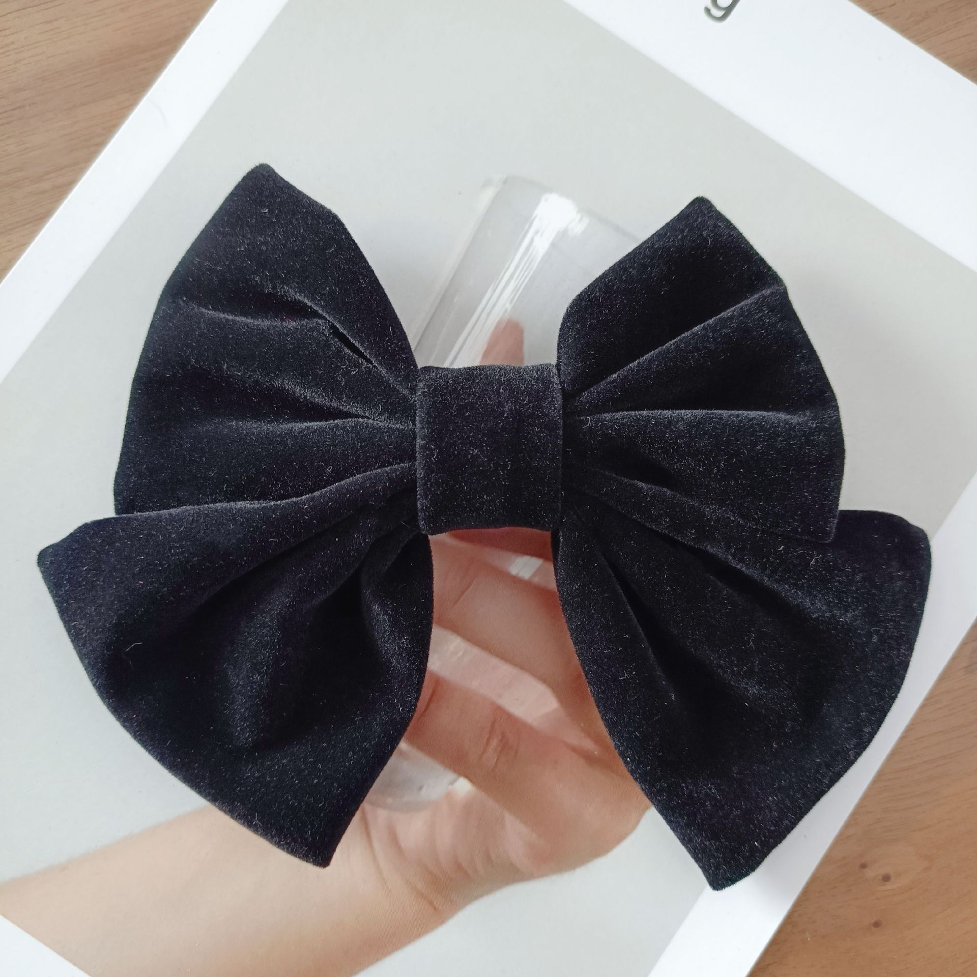 jisoo同款 法式少女发卡复古黑色丝绒蝴蝶结发夹酒红色顶夹发饰品