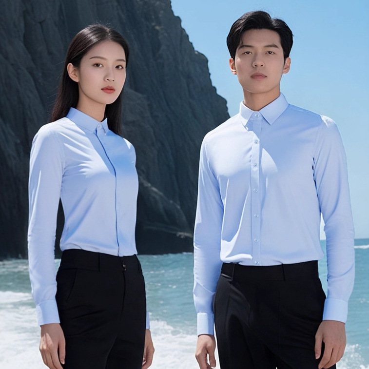 商务新款白色纯棉衬衫男女职业装秋冬高端长袖衬衣工作服通勤