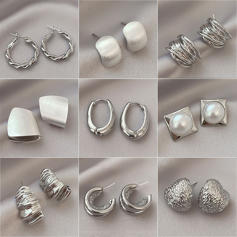 2024 new simple high-grade korean stud earrings graceful earrings silver frosty style earrings female special-interest design
