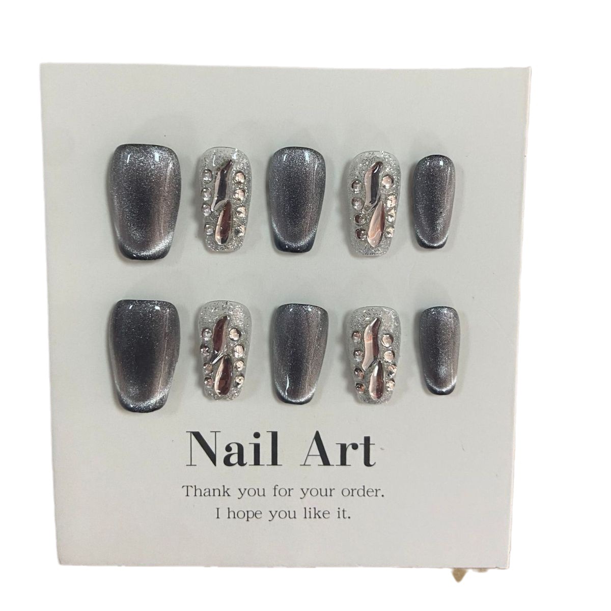 [Real Shot] Internet Celebrity Hand-Worn Nail Middle Ladder Light Purple Gradient Cat Eye Niche Temperament Nail Tip Wholesale