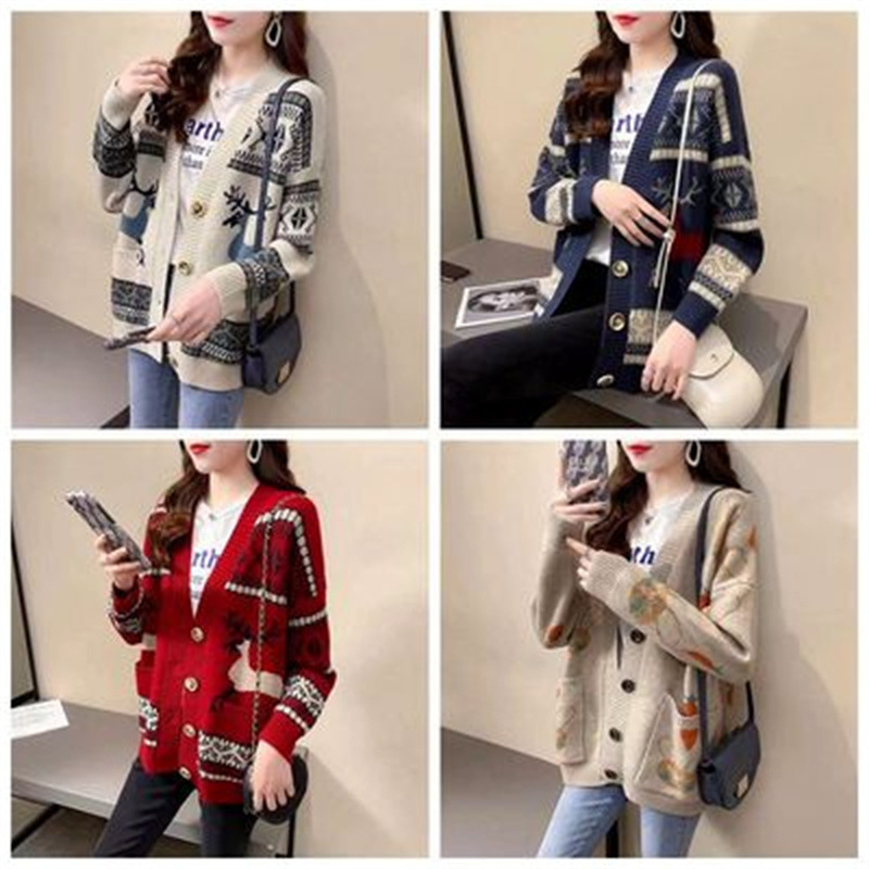 Women's Sweater Women's Autumn and Winter Clothing Cable Loose-Fitting New Cardigan Internet Celebrity Thickened Lazy Sweater Wholesale
