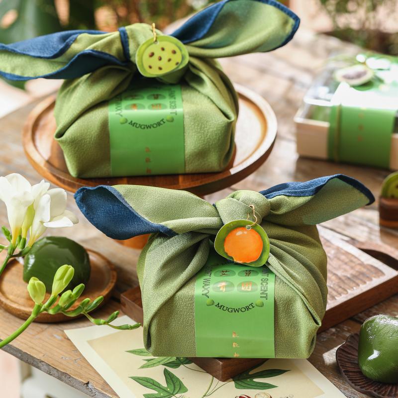 日式礼物包袱皮肉松青团包装装饰布绿色双面方形丝巾风吕包袱布