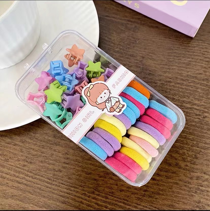 New Boxed Candy-Colored Hair Tie Mixed Color Cute Trumpet Grip Towel Ring Children Baby All-Match Hair Braid Accessories