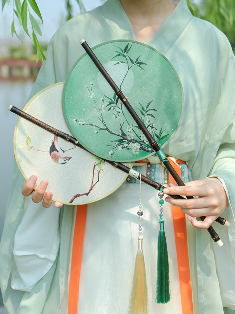 腰扇可卷扇子团扇长柄古风女仙气夏天凉快耐用古典汉服旗袍舞蹈扇
