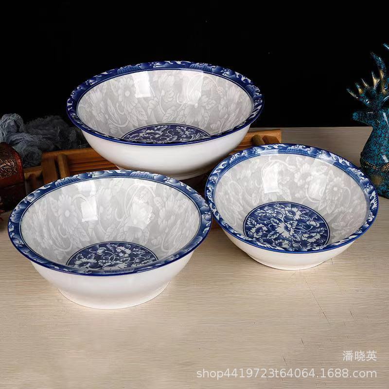 厂家批发8英寸汤古碗 青花瓷釉下彩蓝色印花图案家用炒菜汤碗面碗