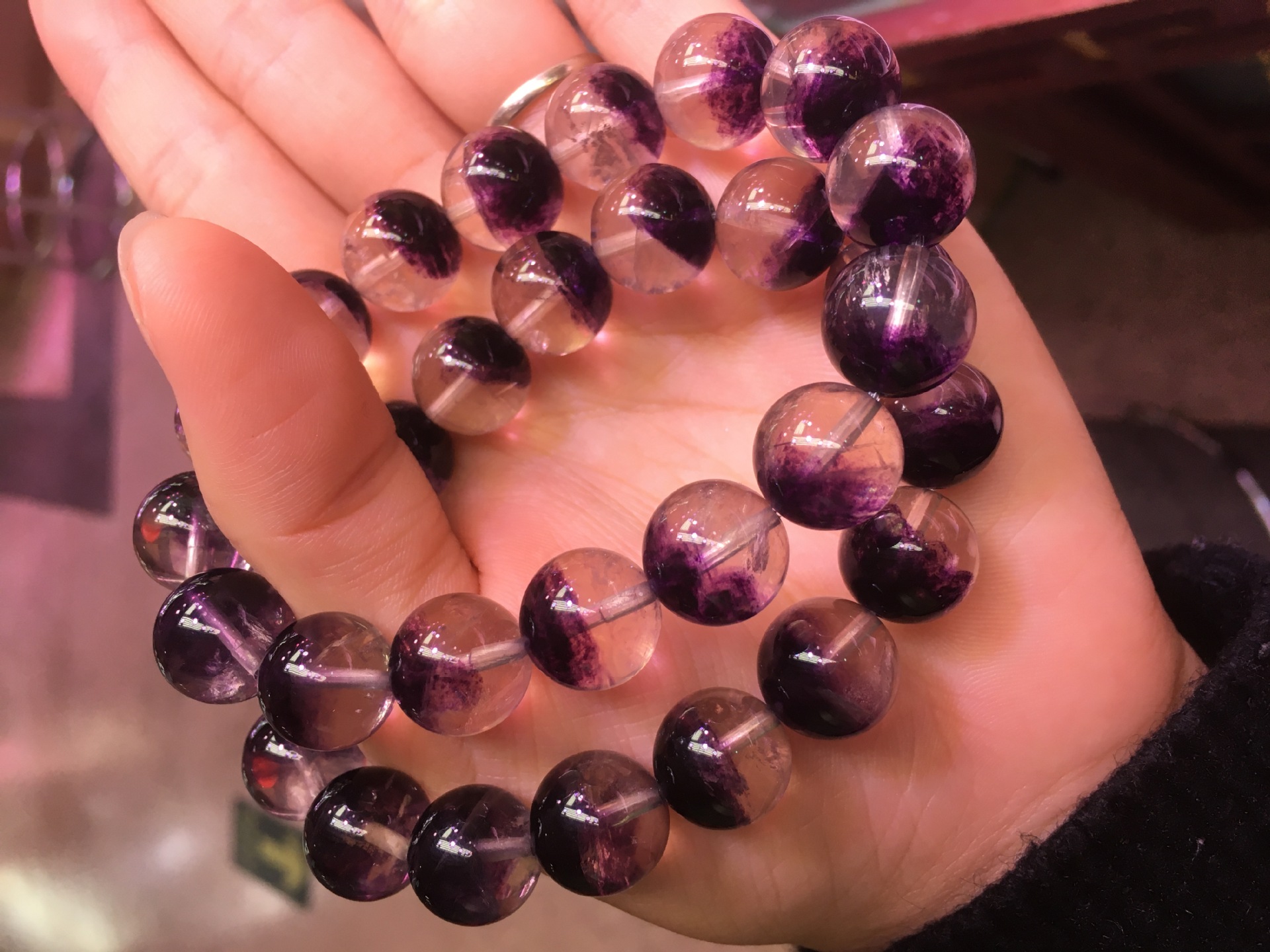 紫彩萤石手链女款紫幽灵手串聚宝盆萤石手饰紫彩虹色水晶饰品送礼