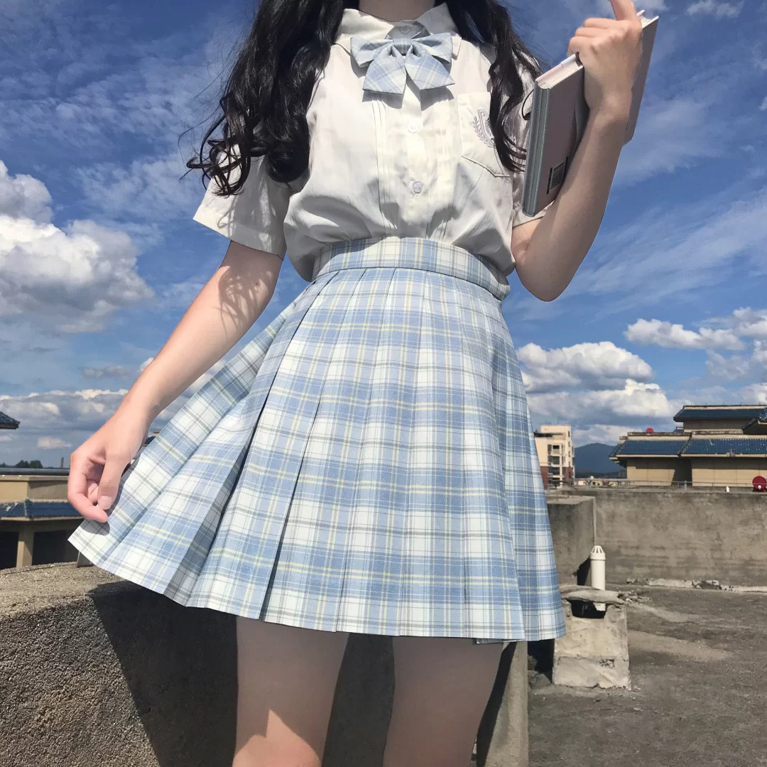 日系学院高腰格子白溟格裙jk制服裙半身裙百褶百折春夏秋学生校服