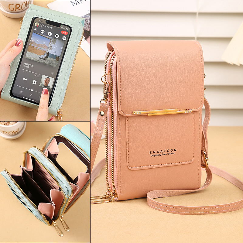 Factory Direct Touch Screen Mobile Phone Bag Female Messenger Bag Korean Mobile Phone Bag Multi-Function Key Zipper Coin Purse Vertical