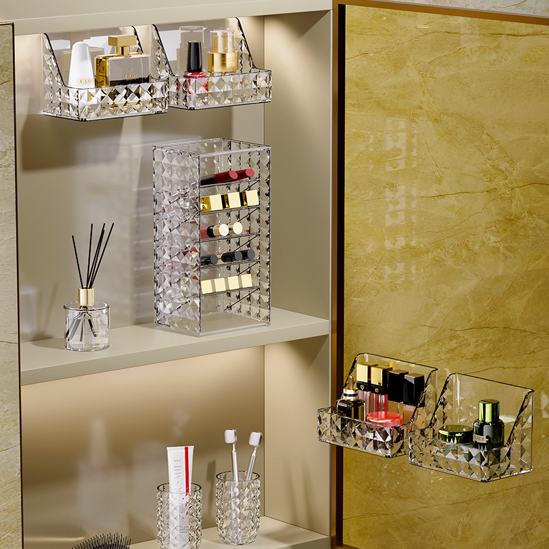 Mirror Cabinet Storage Box Wall-Mounted Punch-Free Household Bathroom Table Cosmetics Lipstick Shelf