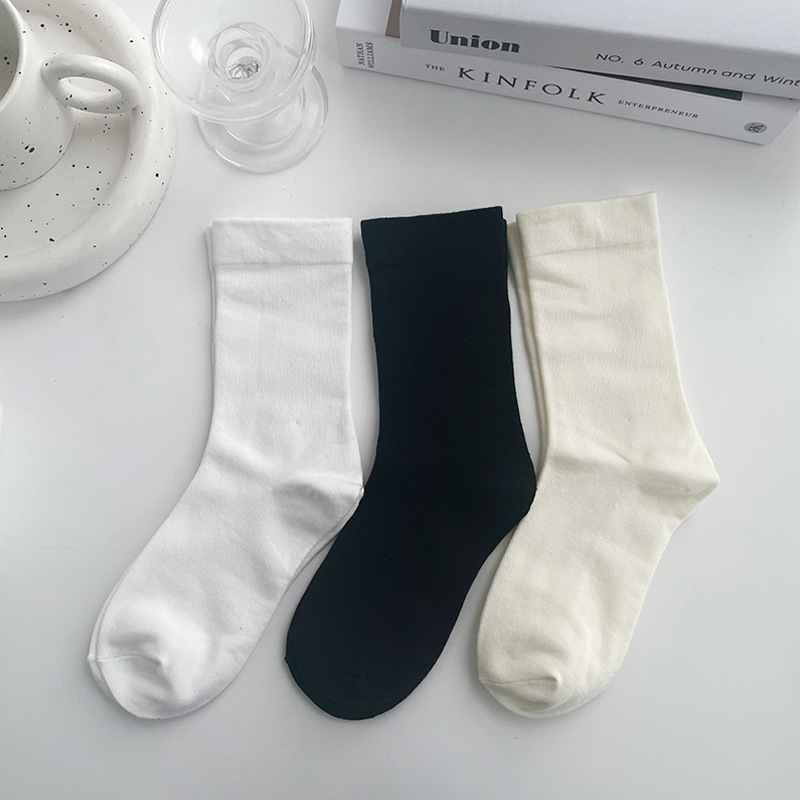 Women's Spring Summer Mid-Calf Length Socks White Socks Japanese Style Simple Bunching Socks Solid Color Sports Stockings Ins Fashion