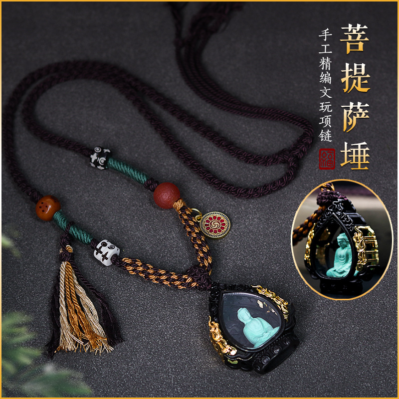 Wholesale Turquoise No Phase Buddha Necklace Female All-Match Sweater Chain Ethnic Style Collectable Beads Necklace Clavicle Chain Jewelry