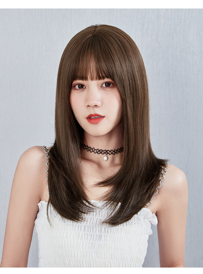 假发女长发自然全头套逼真长直发韩式空气刘海自然蓬松内扣中长发