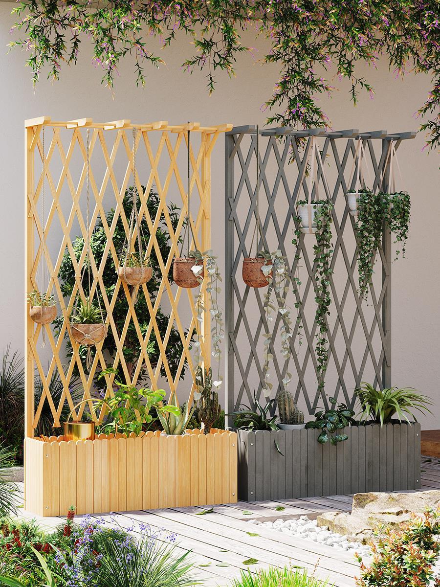 防腐木庭院花架户外花园围墙花盆爬藤架室外屏风隔断花槽围栏