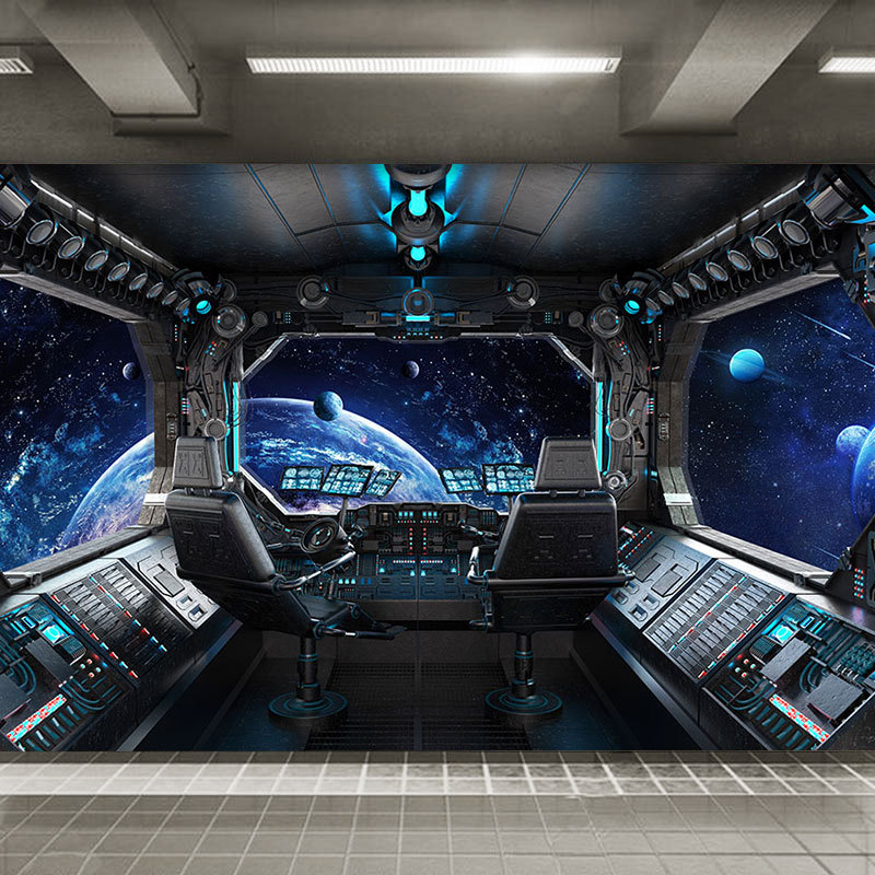 科幻主题装饰壁纸麻将馆太空舱科技感空间壁画ktv装修背景3d墙纸