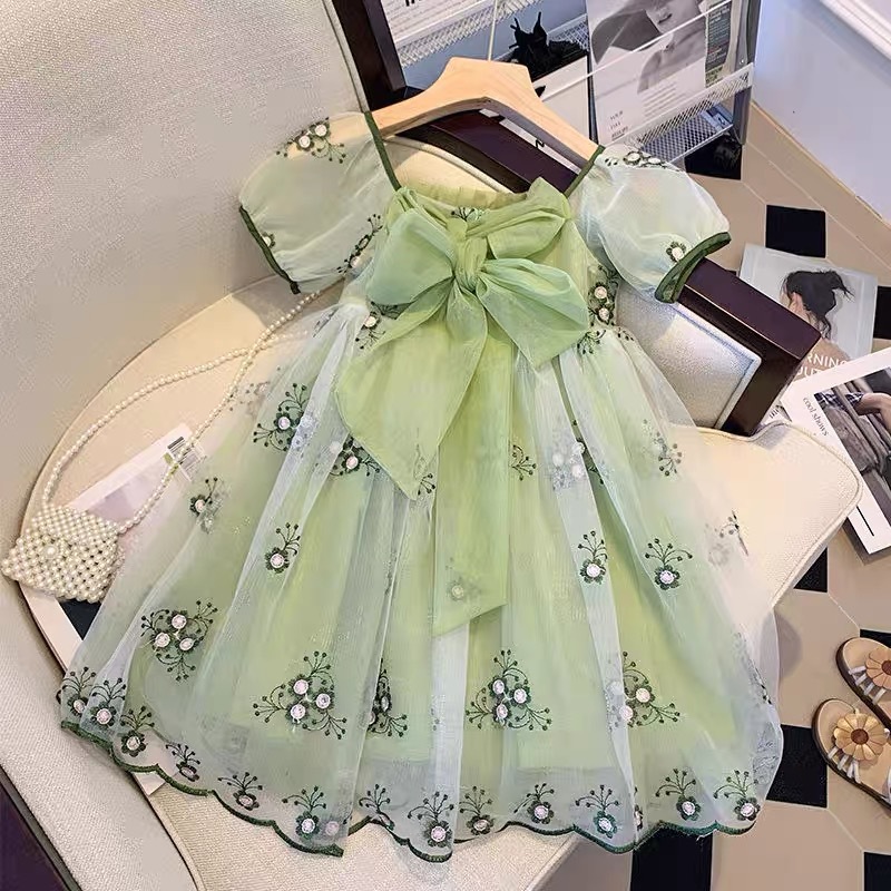 girls‘ dress 2023 new summer dress western style little girl mesh princess dress children floral skirt wholesale