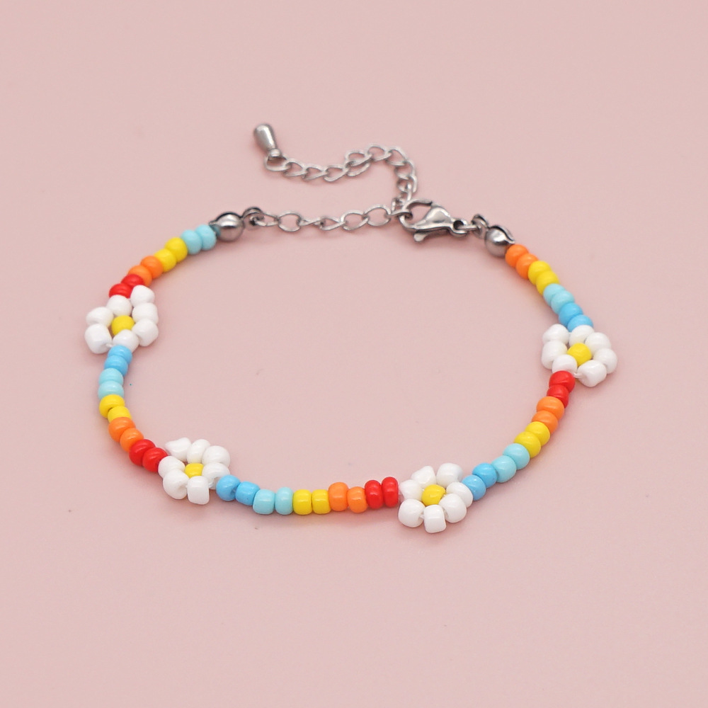 ins超火米珠小花花雏菊手链女 欧美跨境饰品彩色米珠手工串珠首饰