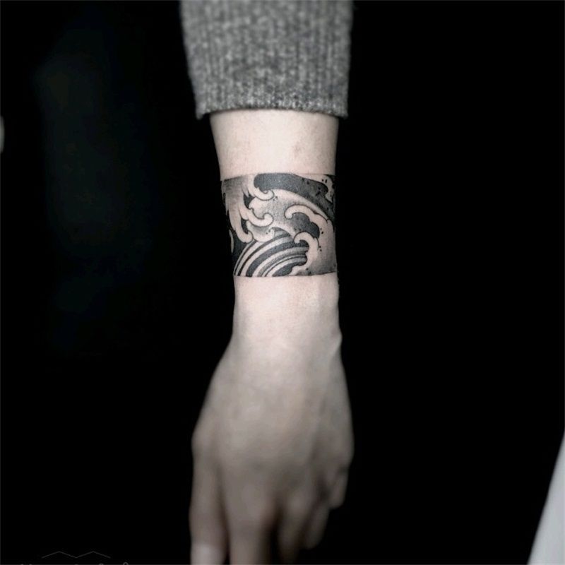 浪花手环男女防水纹身贴臂环脚环暗黑刺青贴纸海浪刹车印手腕贴纸