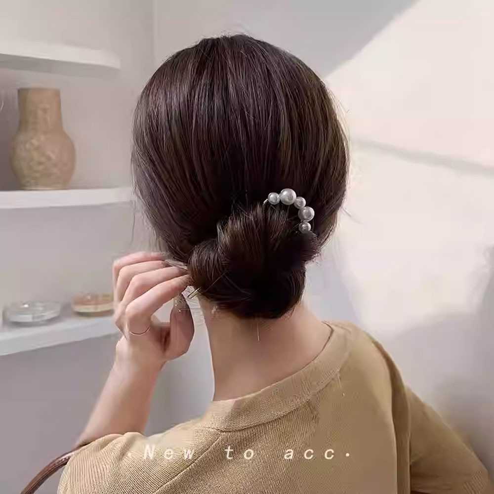 u型珍珠发簪简约现代懒人丸子头盘发神器日常簪子高级发钗头饰女