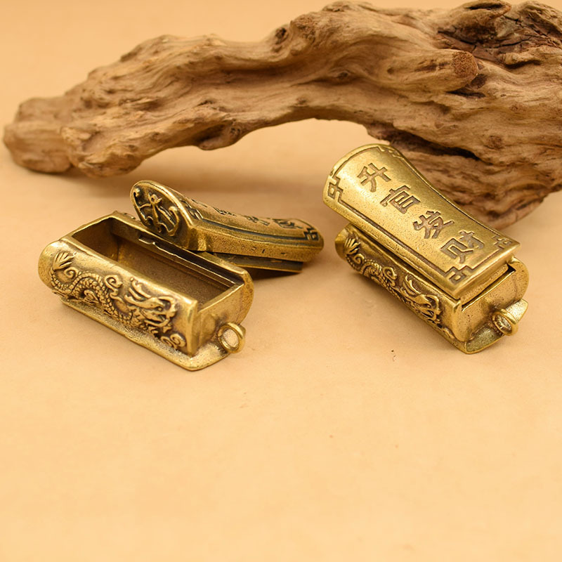 黄铜龙凤棺材创意钥匙扣挂件工艺品雕刻升官发财手把件可开盖批发