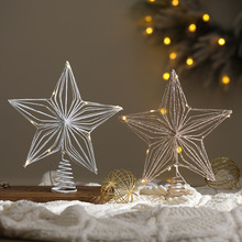 跨境新品圣诞树顶星金色银色白色发光圣诞树顶部五角星圣诞装饰品