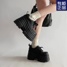 厚底时尚百搭系带小皮鞋女2025春季新款小个子超厚底增高10cm单鞋