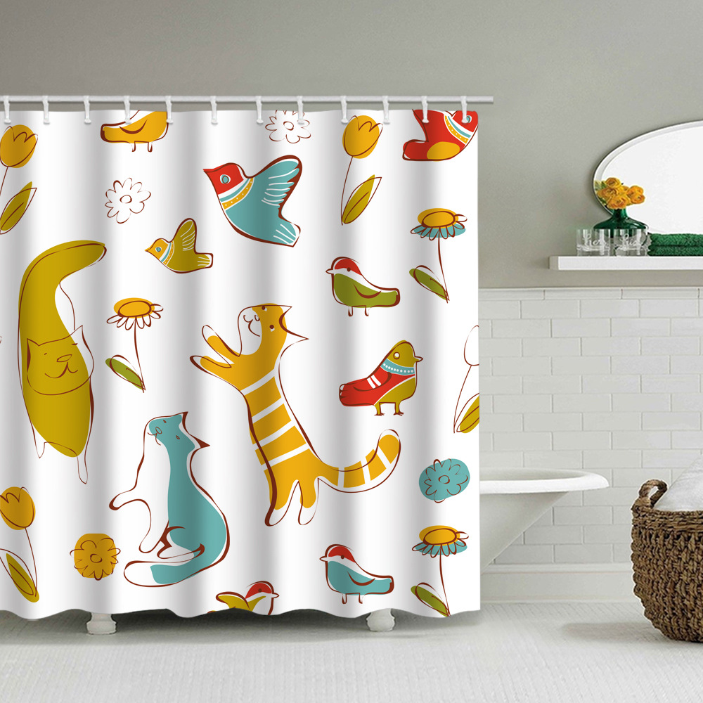 卡通猫咪创意3d数码印花浴帘 浴室挂帘防水淋浴帘 卫生间隔断定制