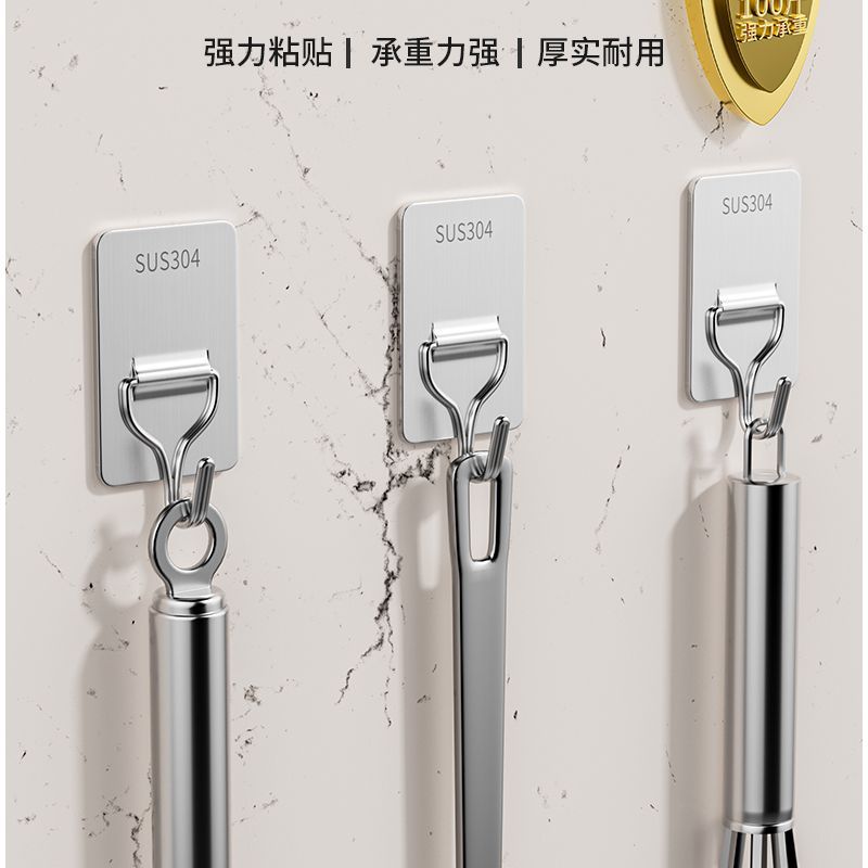 不锈钢挂钩强力粘胶免打孔厨房浴室门后贴墙壁上无痕粘钩承重钩子