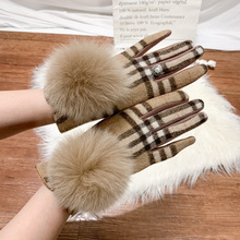 Women's Cashmere Gloves Ladies Touch Screen Furry Fox Fur跨