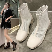 韩版网靴女镂空靴子粗跟2023新款夏季薄款透气网纱马丁靴夏天凉靴