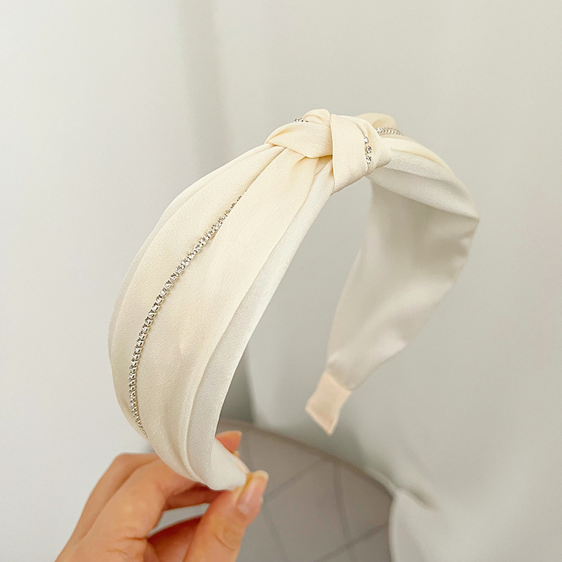 New Korean Internet Celebrity Hair Accessories Bright Silk Fabric Rhinestone Headband Korean Style Wide Brim Knotted Girl Headband Headdress F068