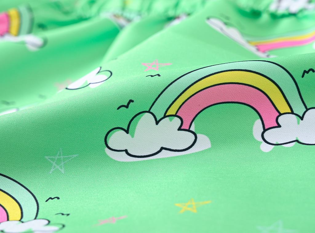 新款女童四色风衣外套 中小童彩虹印花收腰带帽休闲外套