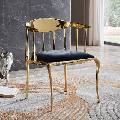 纯铜餐椅art deco风格椅子别墅样品房靠背椅现代设计师扶手椅定制