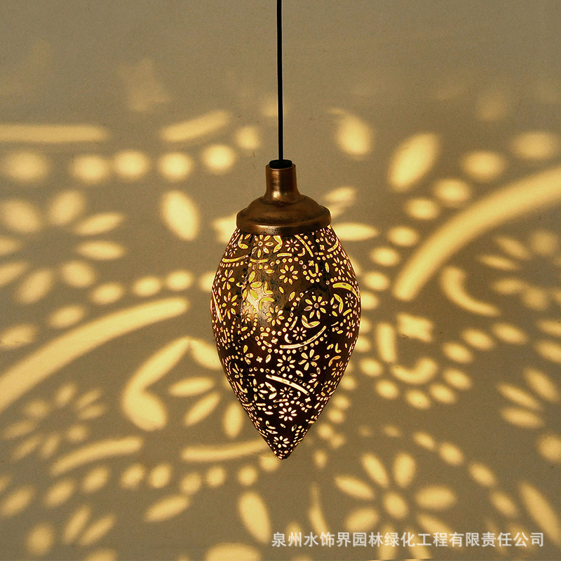 亚马逊跨境led太阳能灯铁艺镂空家居户外庭院小花吊灯挂灯装饰灯