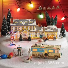 圣诞雪村树脂发光小房子别墅圣诞树装饰品圣诞桌面摆件