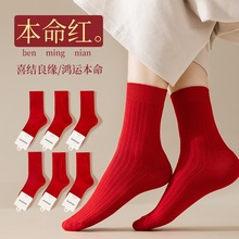 本命年红色袜子女中筒袜精梳棉秋冬款属龙长袜过年新年结婚喜袜子