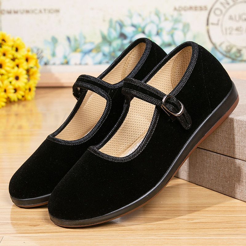 黑布鞋老布女春季单鞋平跟工作鞋老年人鞋子休闲妈妈批发跨境厂家