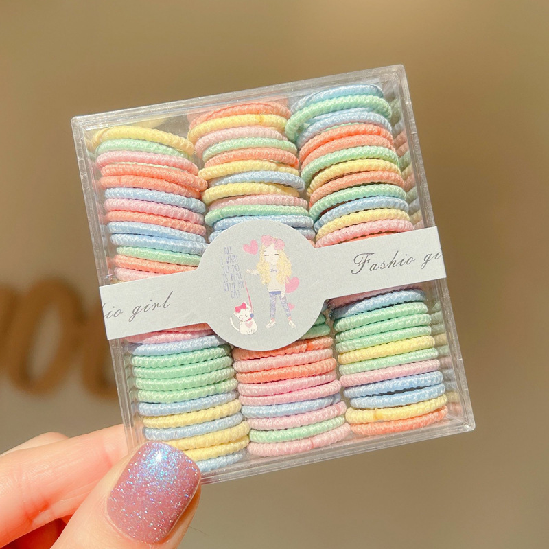 90 Boxed Children Seamless Small Rubber Band Candy Color Baby Hair Ring Cute High Elastic Hair Tie Wholesale