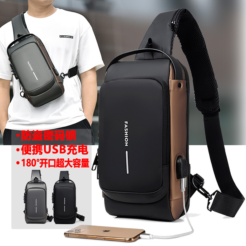 Men's Bag Shoulder Messenger Bag Multifunctional Sports Crossbody Chest Bag USB Charging Port Anti-Theft Chest Bag